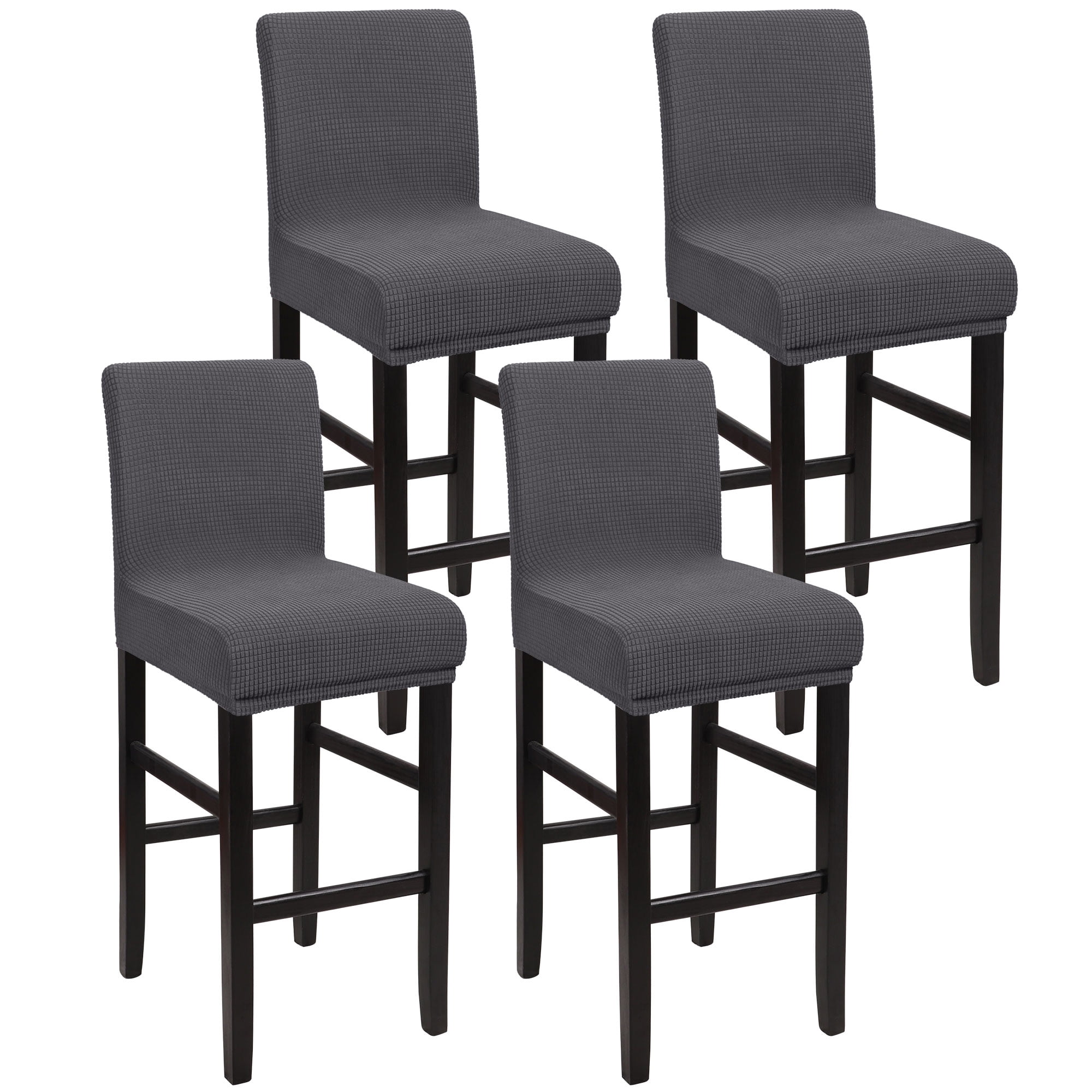 Unique Bargains Polyester Stretch Bar Stool Covers Elastic Band Mid Back Chair Slipcover Grey 4 Pcs