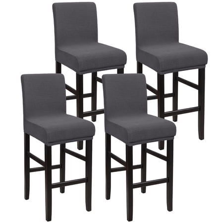 Unique Bargains Polyester Stretch Bar Stool Covers Elastic Band Mid Back Chair Slipcover Grey 4 Pcs
