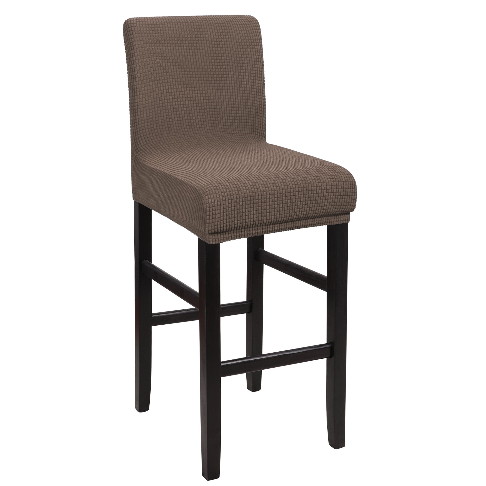 Unique Bargains Polyester Stretch Bar Stool Covers Elastic Band Mid Back Chair Slipcover Light Brown 1 Pc