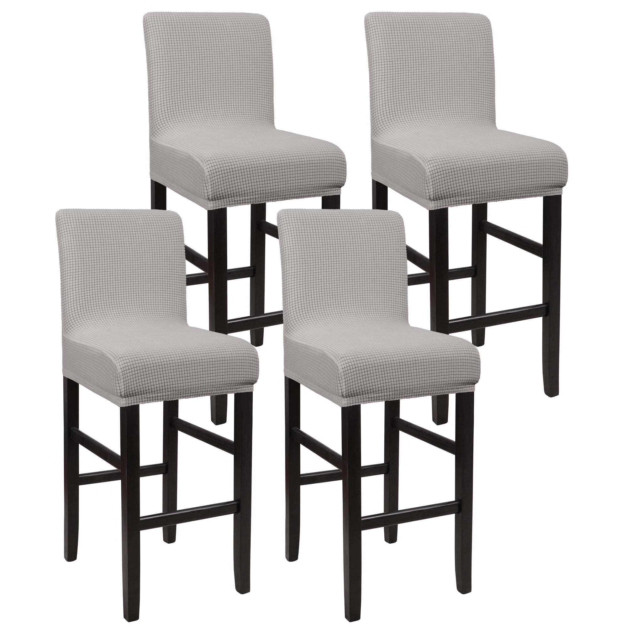 Unique Bargains Polyester Stretch Bar Stool Covers Elastic Band Mid Back Chair Slipcover Light Grey 4 Pcs