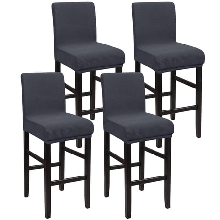 Unique Bargains Polyester Stretch Bar Stool Covers Elastic Band Mid Back Chair Slipcover Slategray 4 Pcs
