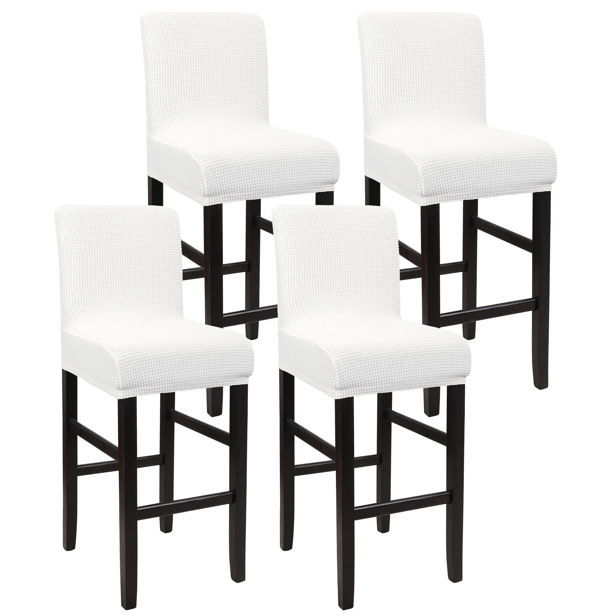 Unique Bargains Polyester Stretch Bar Stool Covers Elastic Band Mid Back Chair Slipcover Snow White 4 Pcs