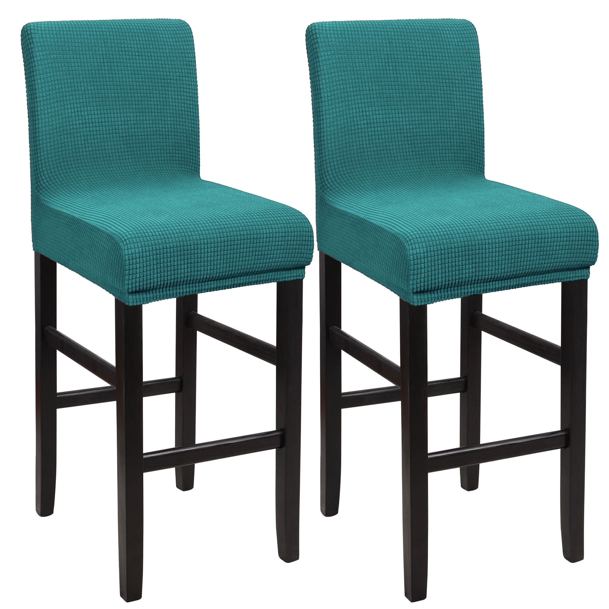 Unique Bargains Polyester Stretch Bar Stool Covers Elastic Band Mid Back Chair Slipcover Teal 2 Pcs