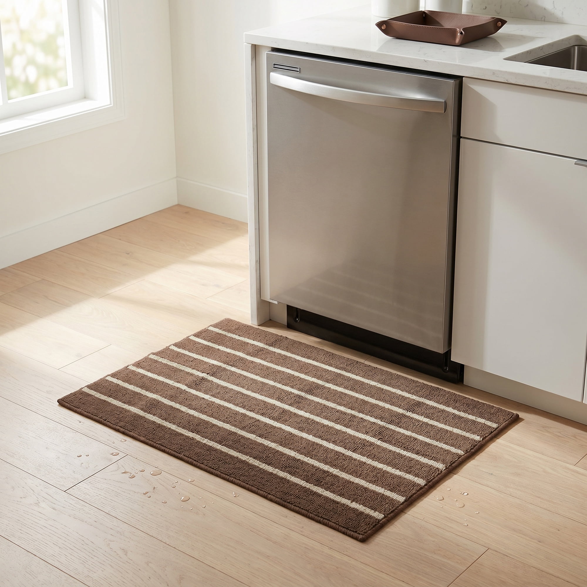 Unique Bargains Polypropylene Striped Non Slip Kitchen Runner Rug Brown 32" x 20"