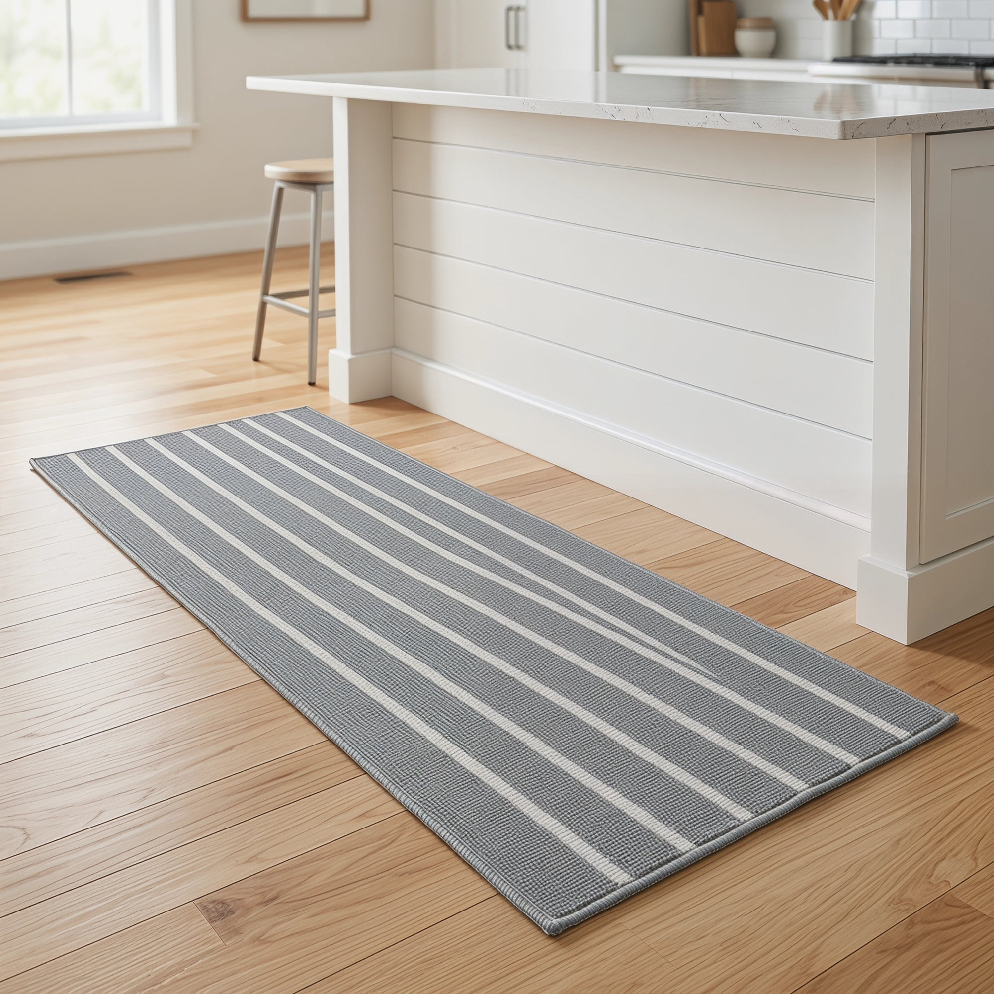 Unique Bargains Polypropylene Striped Non Slip Kitchen Runner Rug Grey 47" x 20"