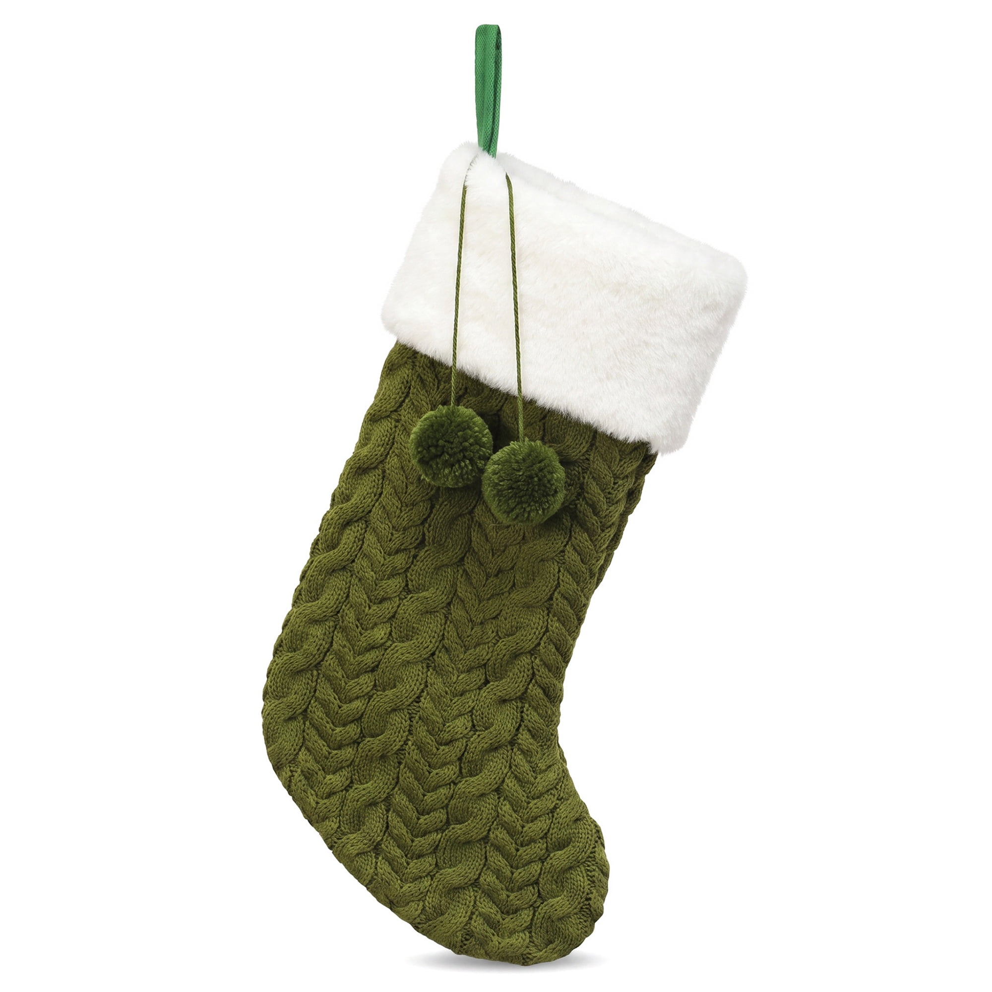 Unique Bargains Pom-Poms Stocking Luxury Knitted Sock Green 16"