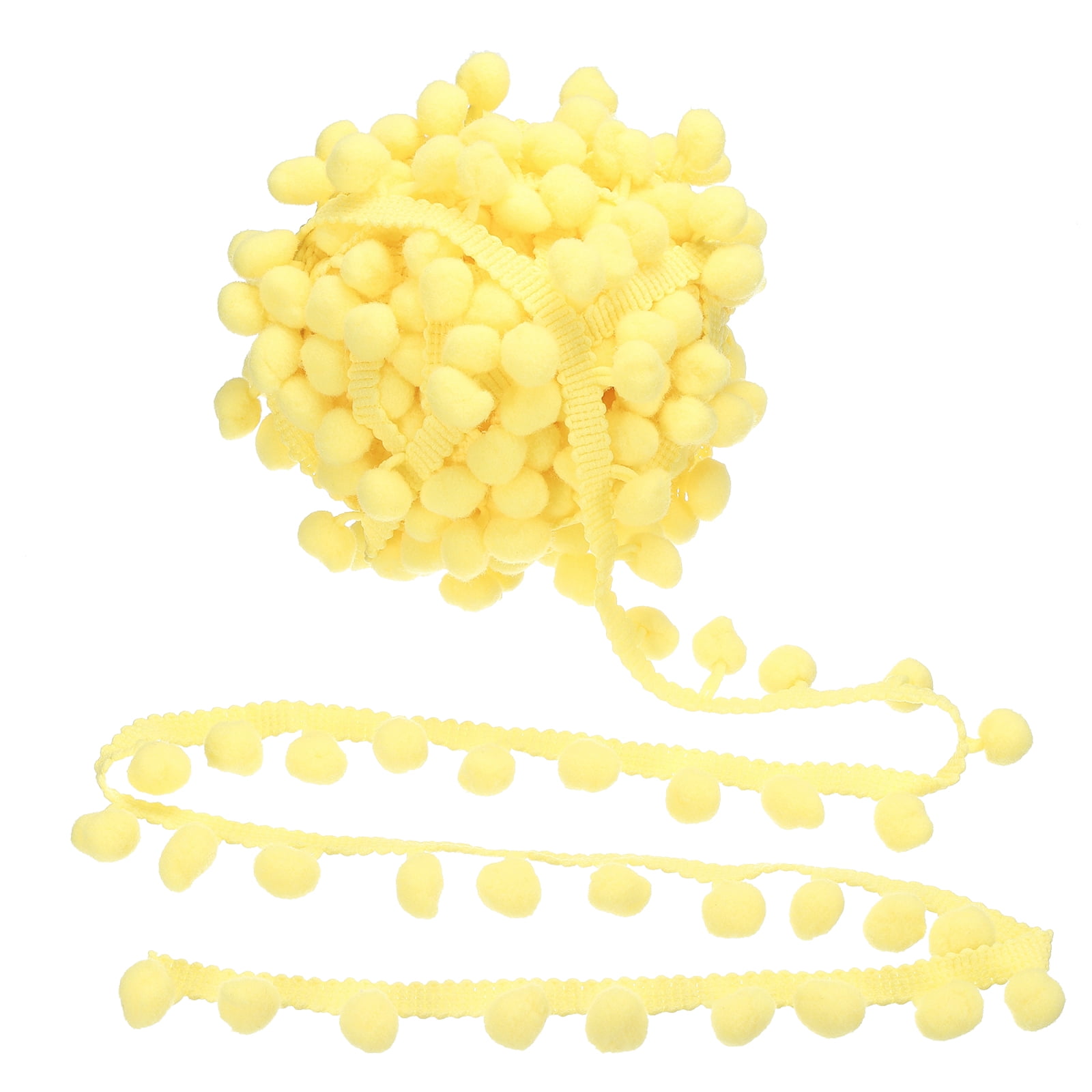 Unique Bargains Pom Trim Ribbon Wide Ball Fringe Trim DIY Crafting Light Yellow