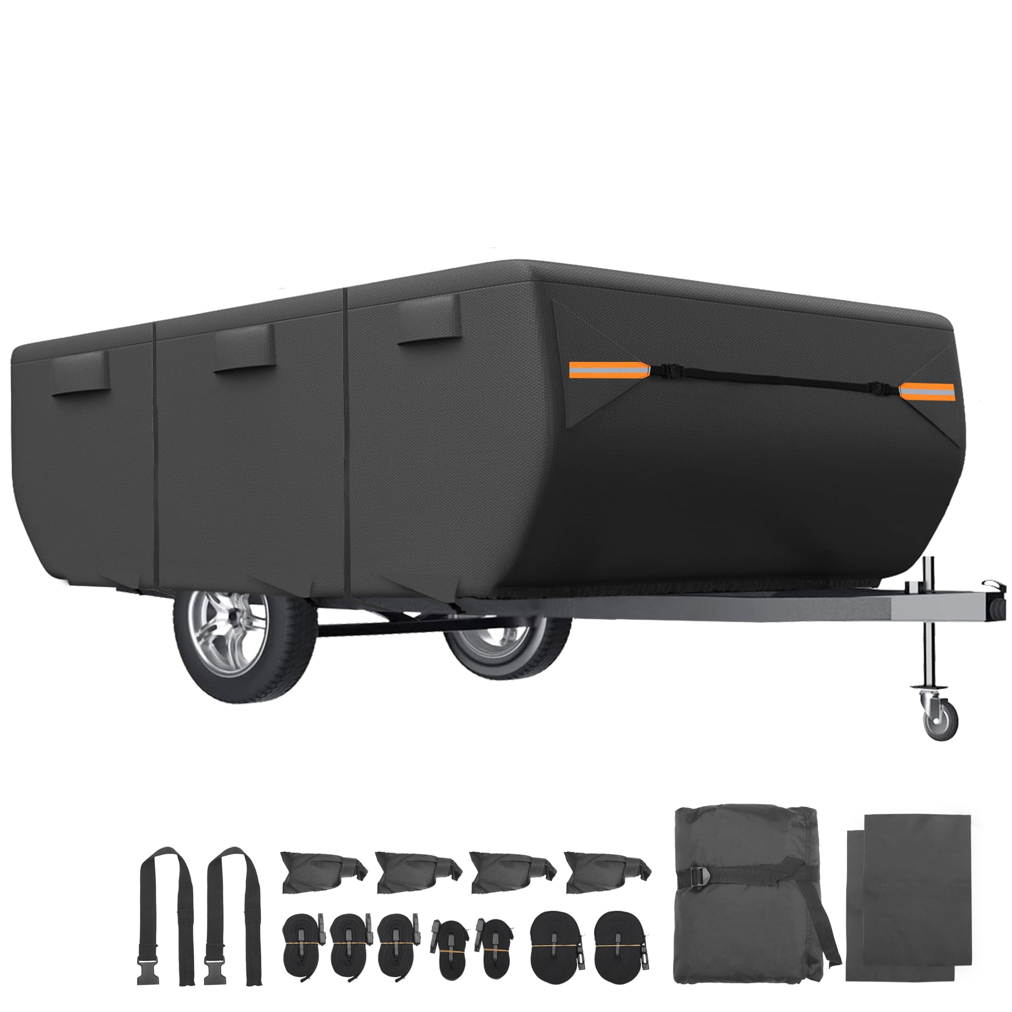 Unique Bargains Pop-up Camper Trailer RV Cover with Straps Vents Black 208" x 86" x 43"