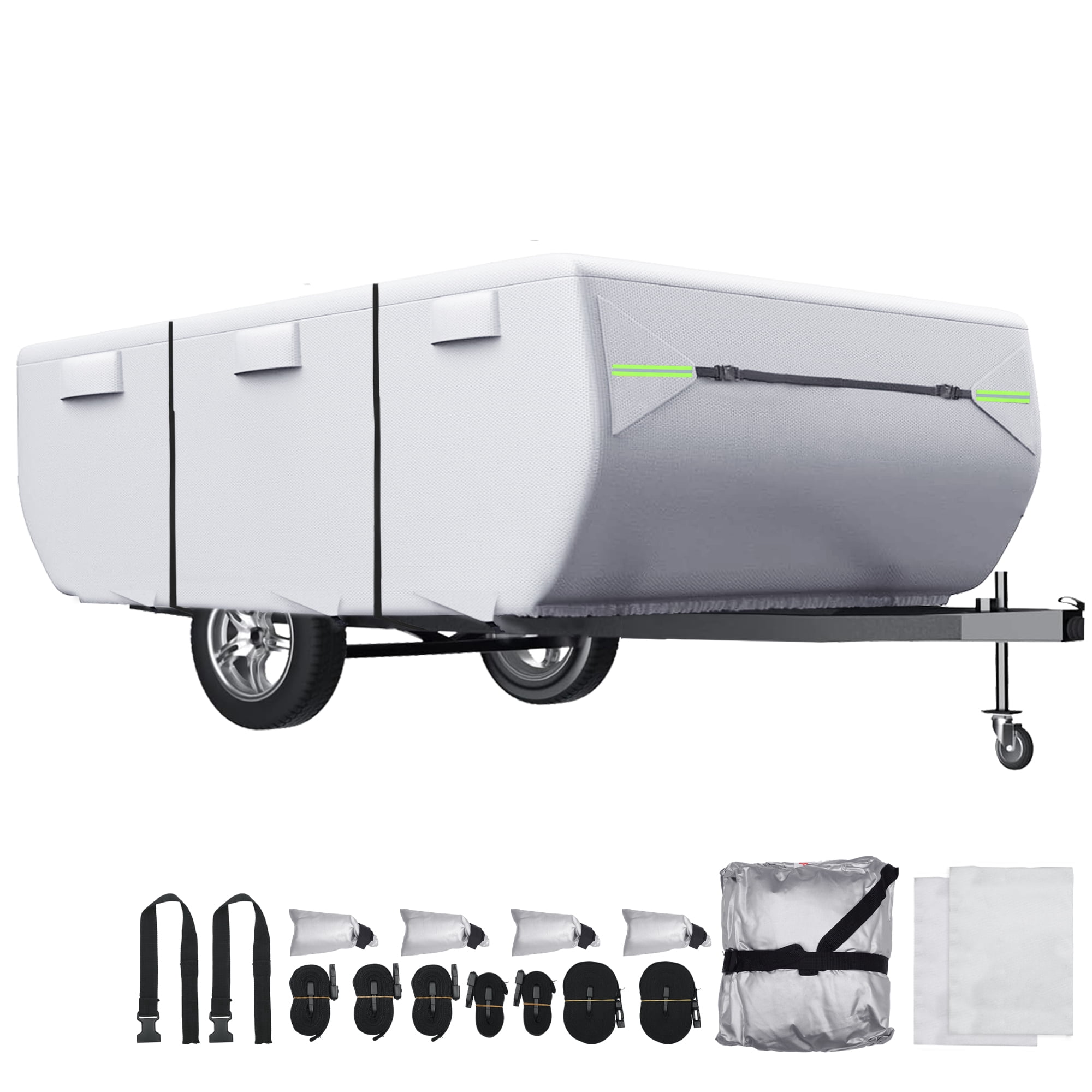 Unique Bargains Pop-up Camper Trailer RV Cover with Straps Vents Silver 208" x 86" x 43"