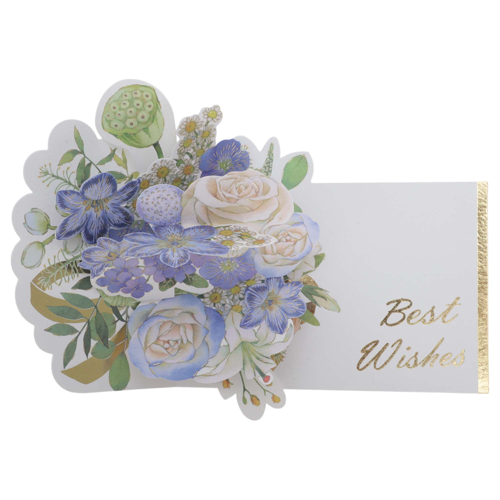 Unique Bargains Pops Up Bouquet Card 3D Greeting Cards with Envelope Blue