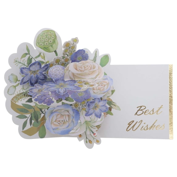 Unique Bargains Pops Up Bouquet Card 3D Greeting Cards with Envelope Blue