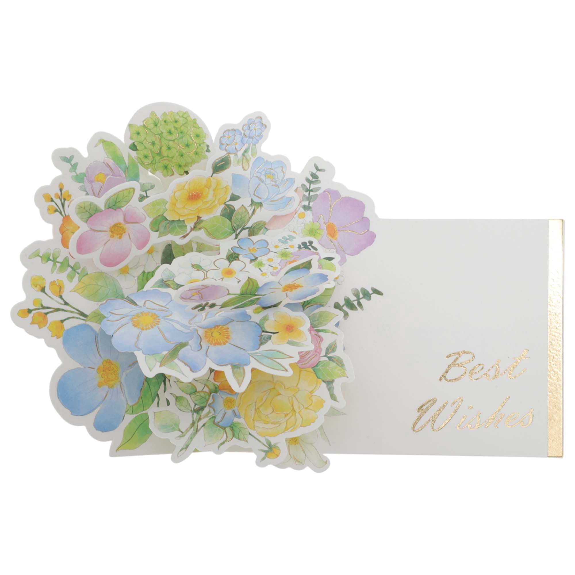 Unique Bargains Pops Up Bouquet Card 3D Greeting Cards with Envelope Green Blue