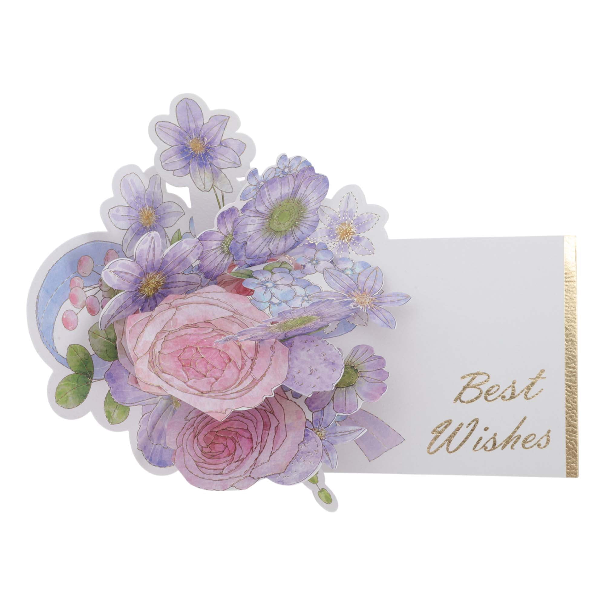 Unique Bargains Pops Up Bouquet Card 3D Greeting Cards with Envelope Purple
