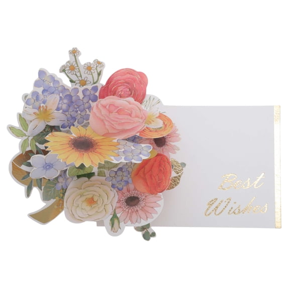 Unique Bargains Pops Up Bouquet Card 3D Greeting Cards with Envelope Red