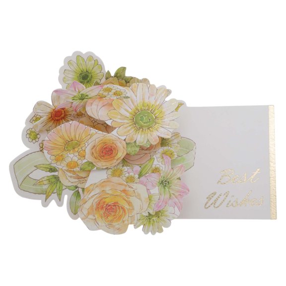Unique Bargains Pops Up Bouquet Card 3D Greeting Cards with Envelope Yellow