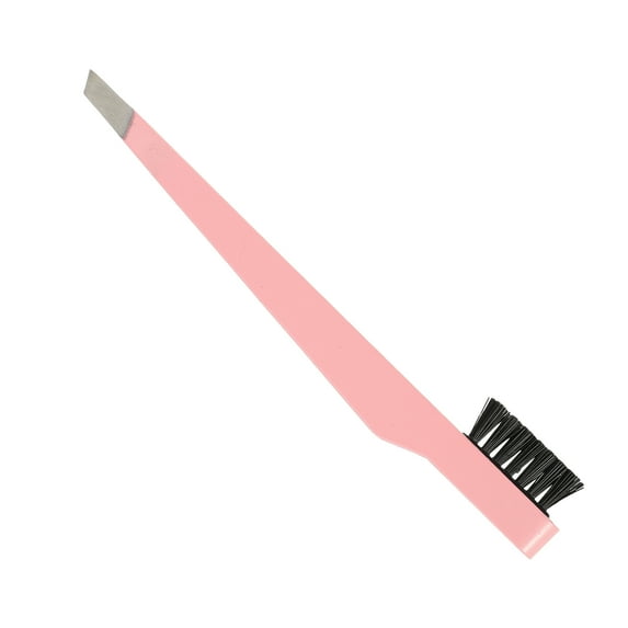 Unique Bargains Portable 2 in1 Eyebrow Shaping Tool Pink Stainless Steel Eyebrow Clip Eyebrow Brush for Women