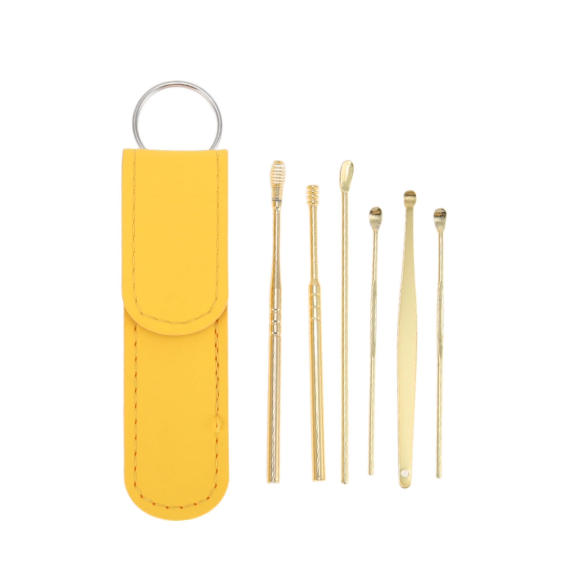 Unique Bargains Portable Earwax Cleaning Tool Kit 6Pcs Gold Tone