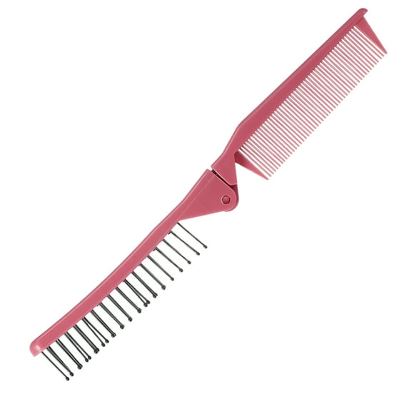 Unique Bargains Portable Folding Hair Comb Travel Portable Folding Mini Hair Comb for Curly Wet Dry Long Hair Dark Pink