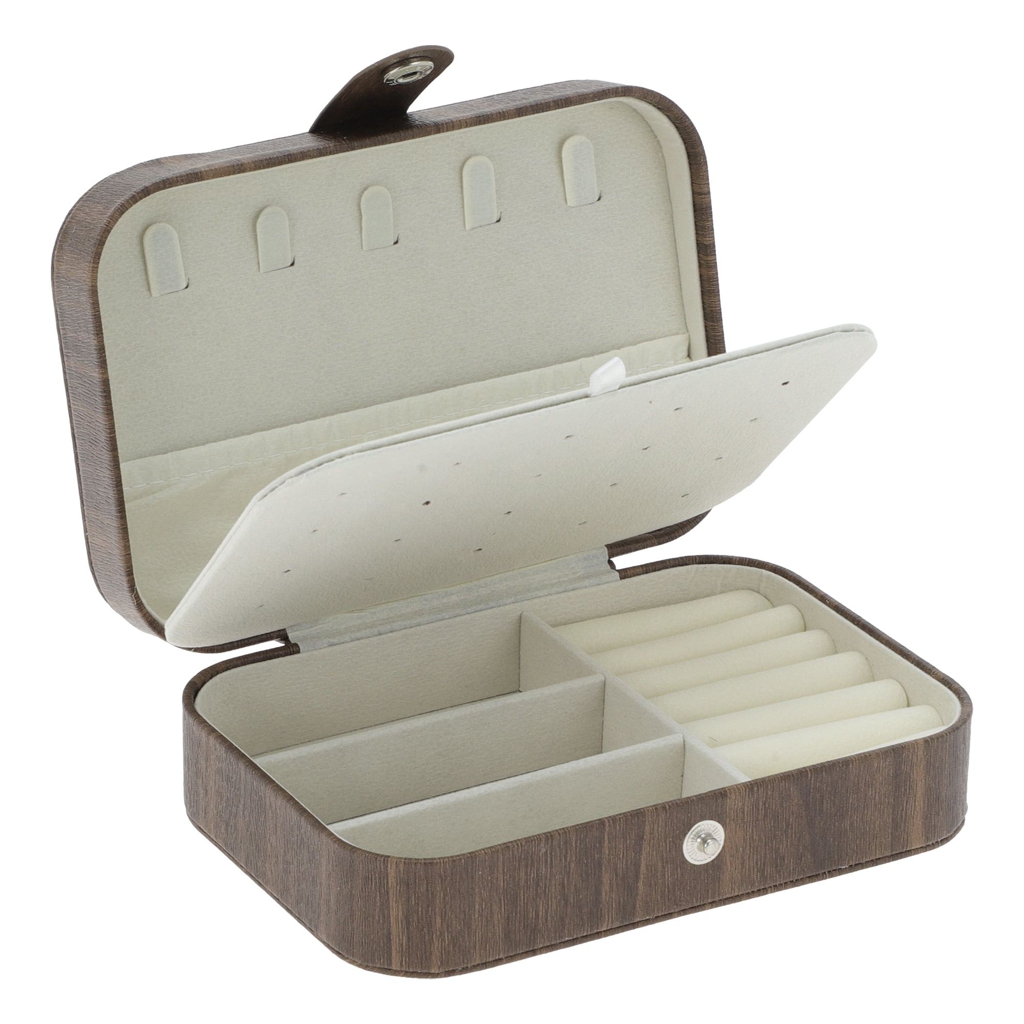 Unique Bargains Portable Jewelry Box PU Organizer Beige Deep Brown