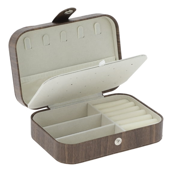 Unique Bargains Portable Jewelry Box PU Organizer Beige Deep Brown