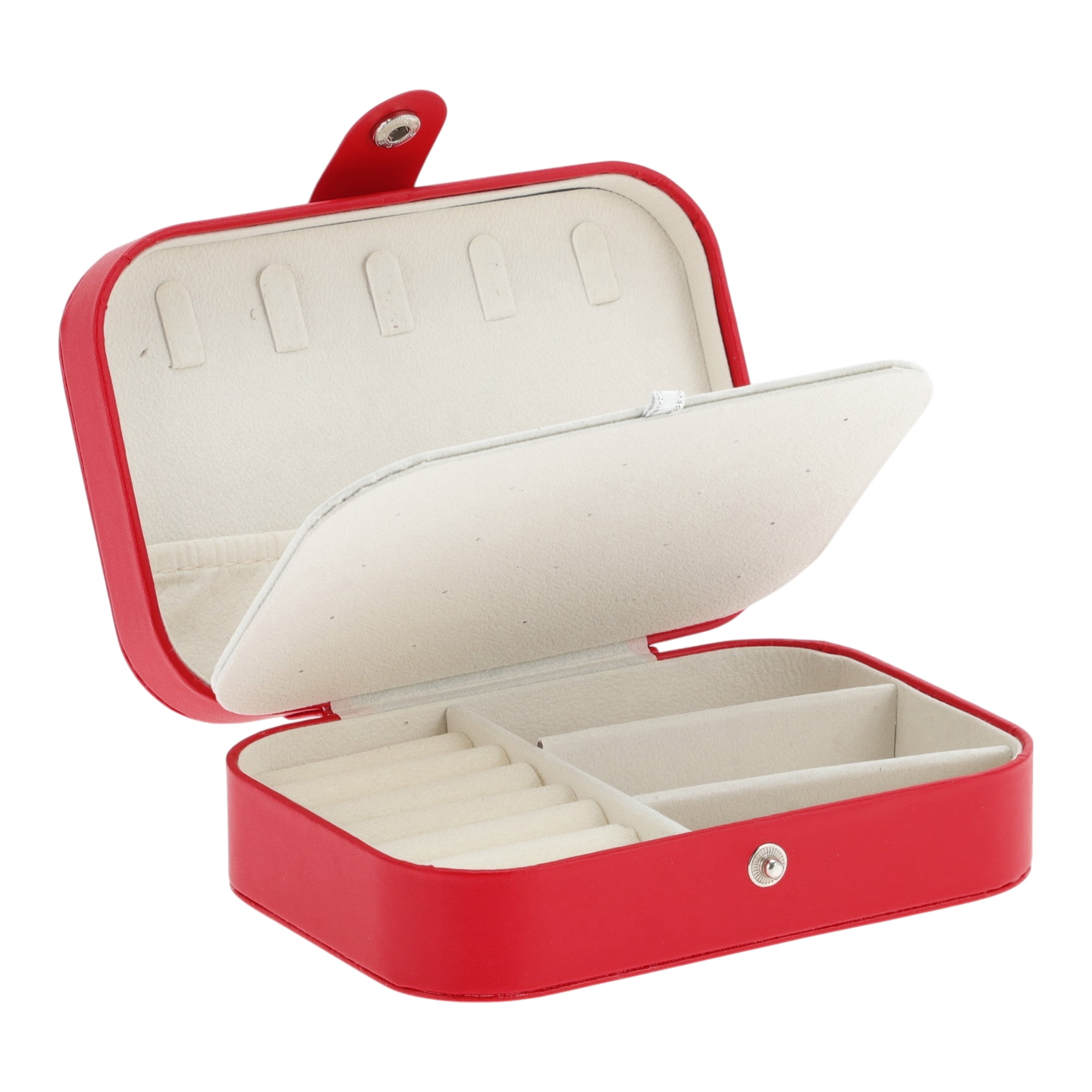 Unique Bargains Portable Jewelry Box PU Travel Organizer Red