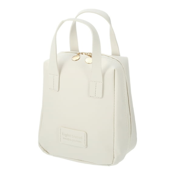 Unique Bargains Handhold Portable Makeup Bag Large Capacity Travel Makeup Pouch Organizer with Handle Beige