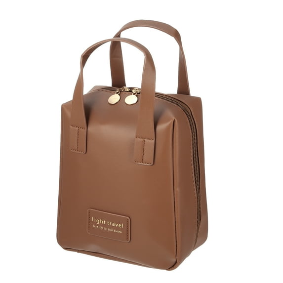 Unique Bargains Portable Makeup Bag Large Capacity Travel Makeup Pouch with Handle Brown