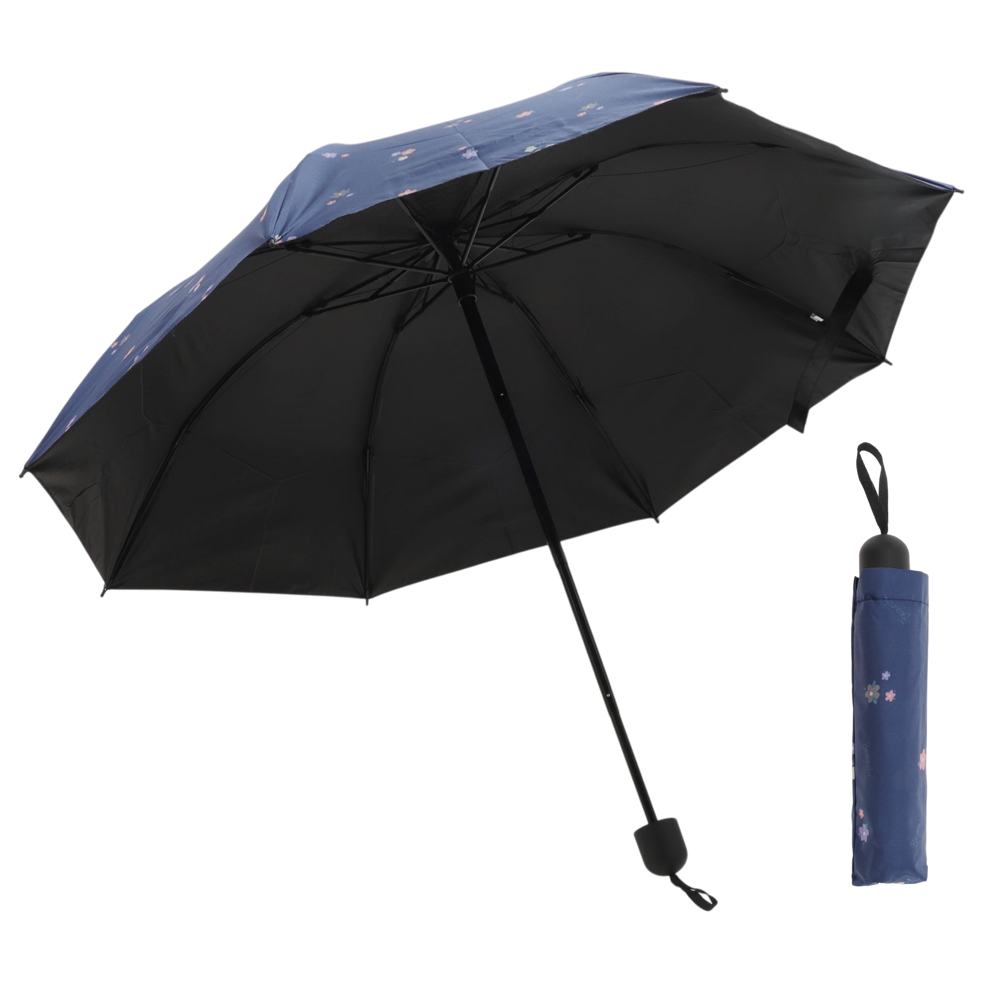 Unique Bargains Portable Manual Open Close Rain Umbrella Navy Blue