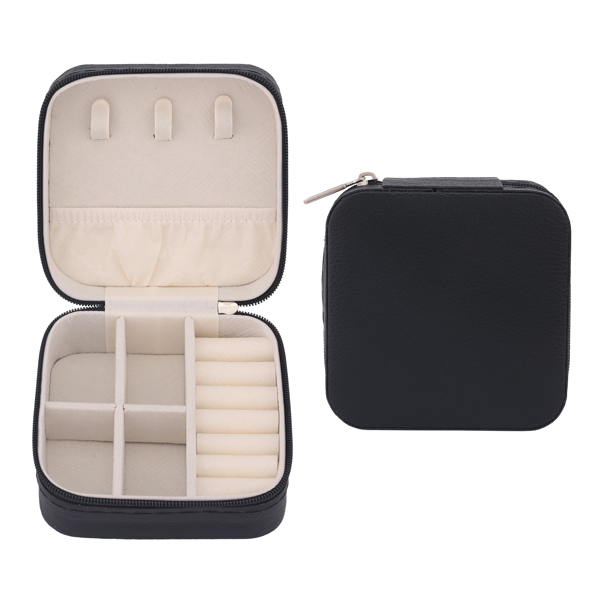Unique Bargains Portable Mini PU Leather Organizer Storage Holder Jewelry Box Black