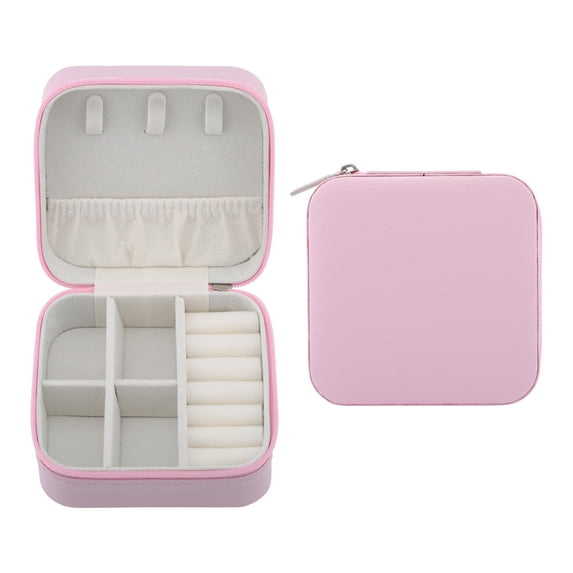 Unique Bargains Portable Mini PU Leather Organizer Storage Holder Jewelry Box Pink