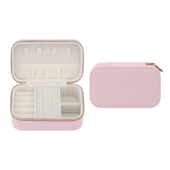 Unique Bargains Portable PU Leather Jewelry Box Mini Organizer Pink