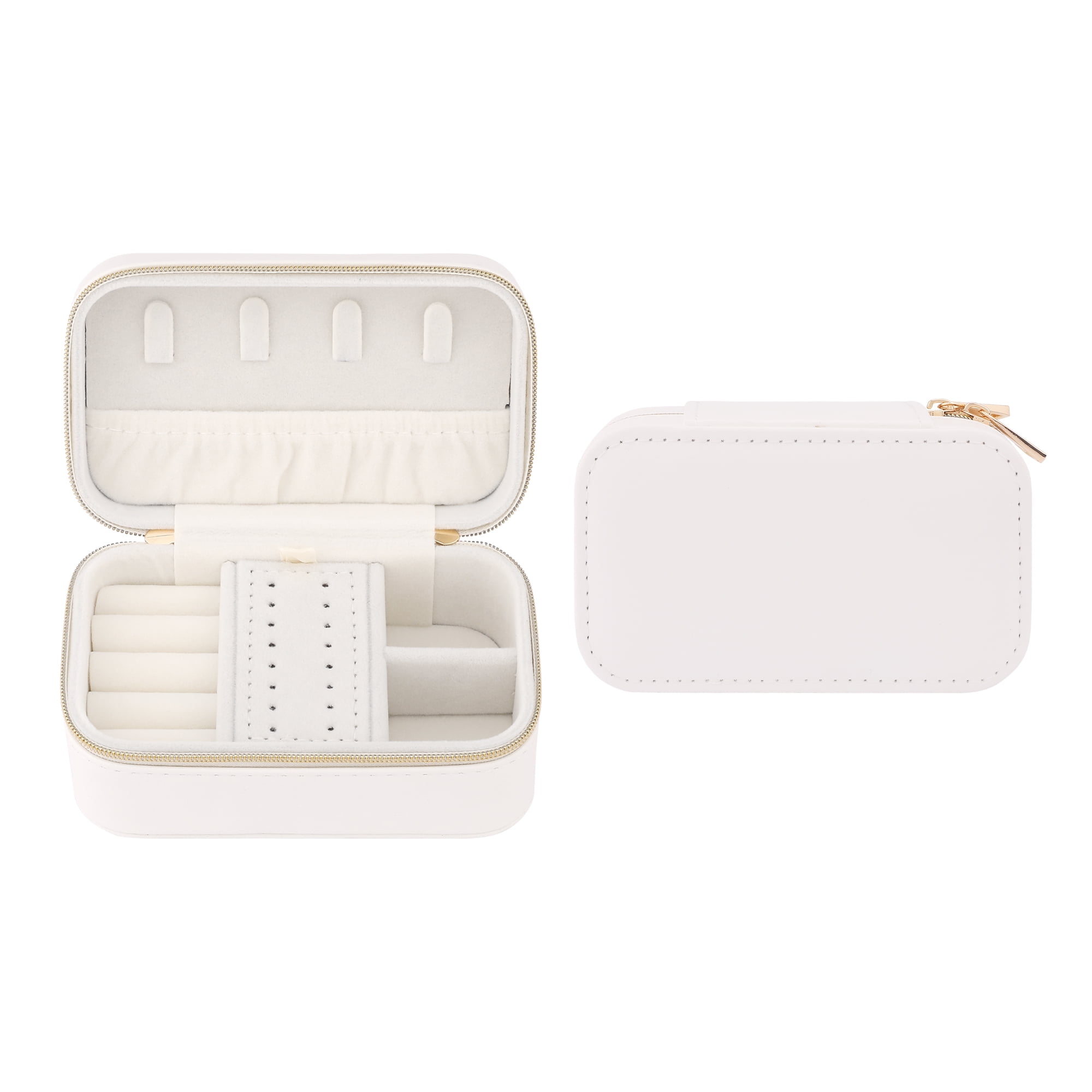 Unique Bargains Portable PU Leather Jewelry Box Mini Organizer White