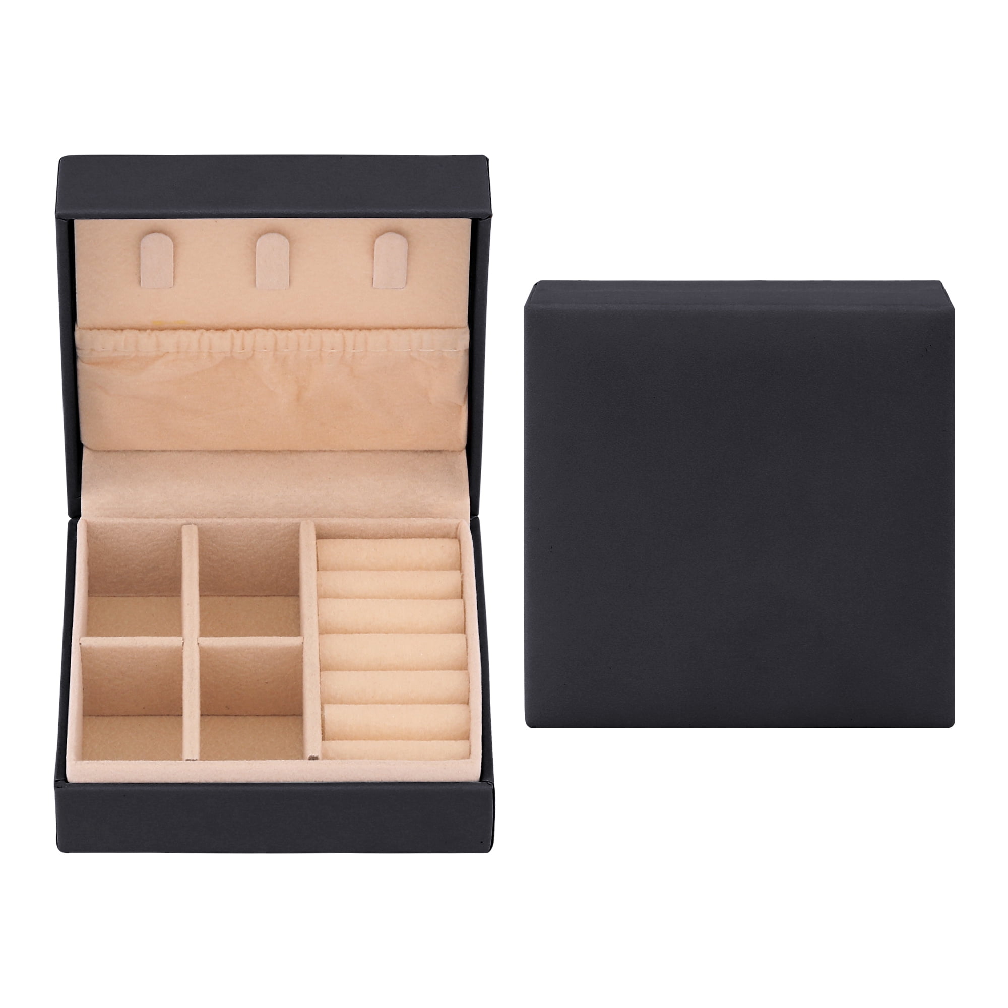 Unique Bargains Portable PU Leather Jewelry Box Organizer for Women Birthday Gifts Black