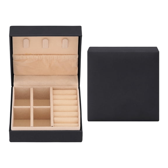 Unique Bargains Portable PU Leather Jewelry Box Organizer for Women Birthday Gifts Black