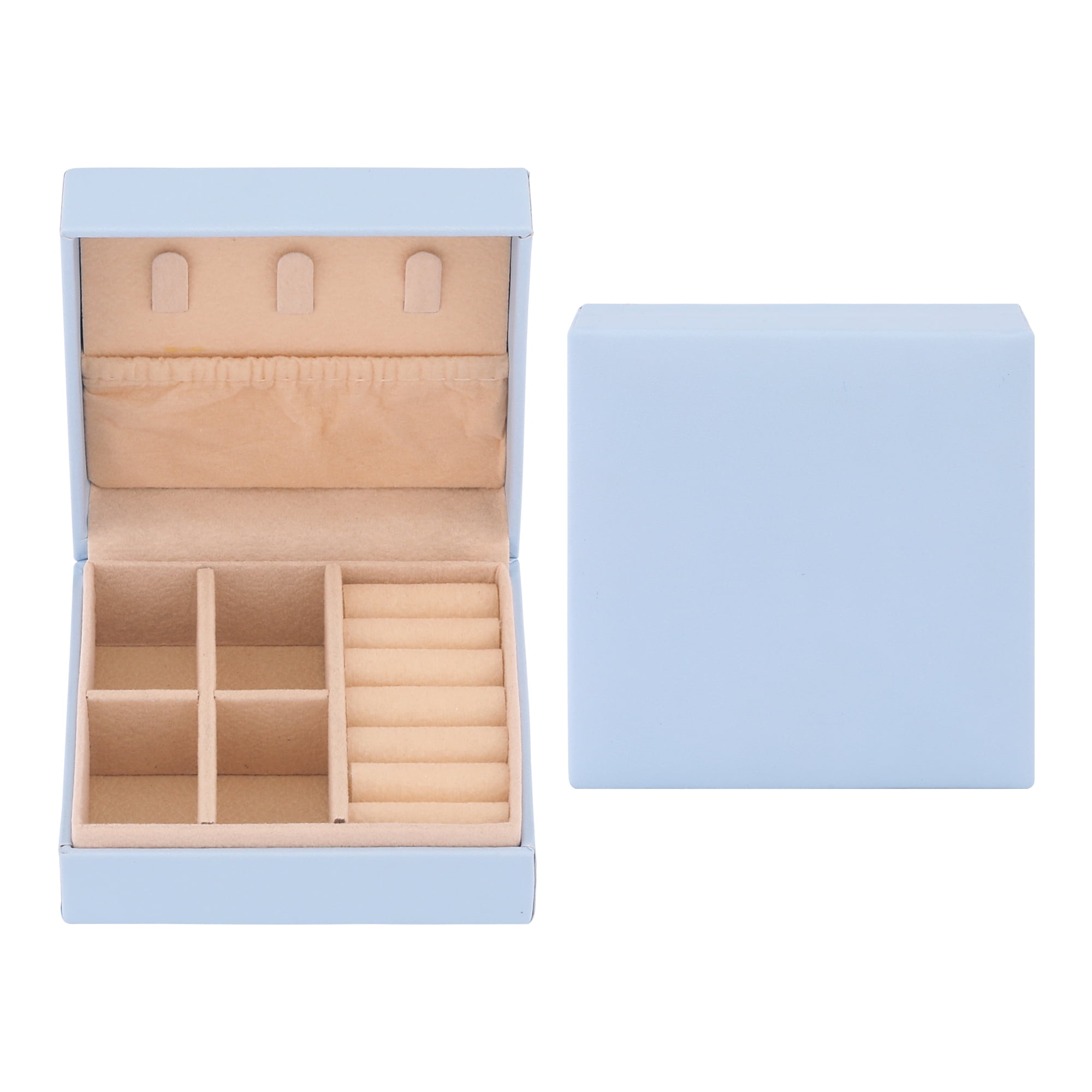 Unique Bargains Portable PU Leather Jewelry Box Organizer for Women Birthday Gifts Blue