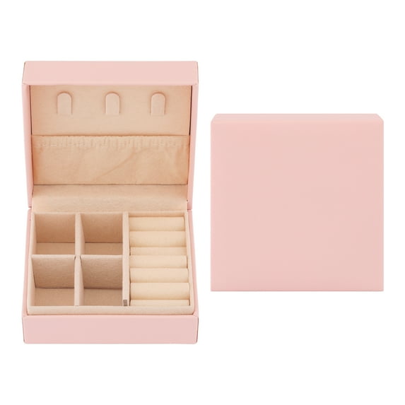 Unique Bargains Portable PU Leather Jewelry Box Organizer for Women Birthday Gifts Pink