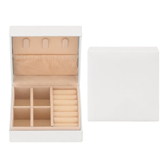 Unique Bargains Portable PU Leather Jewelry Box Organizer for Women Birthday Gifts White