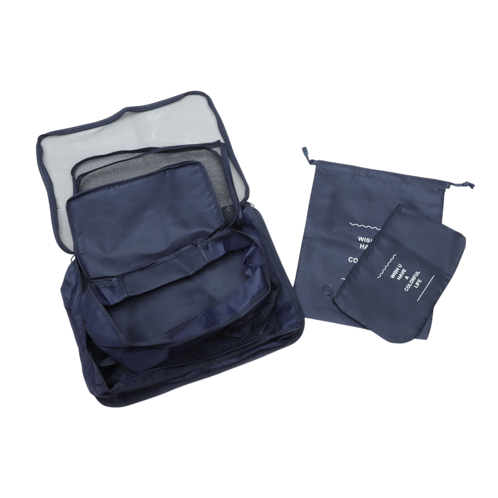 Unique Bargains Portable Packing Cube Set with 6 Different Sized Bags Navy Blue