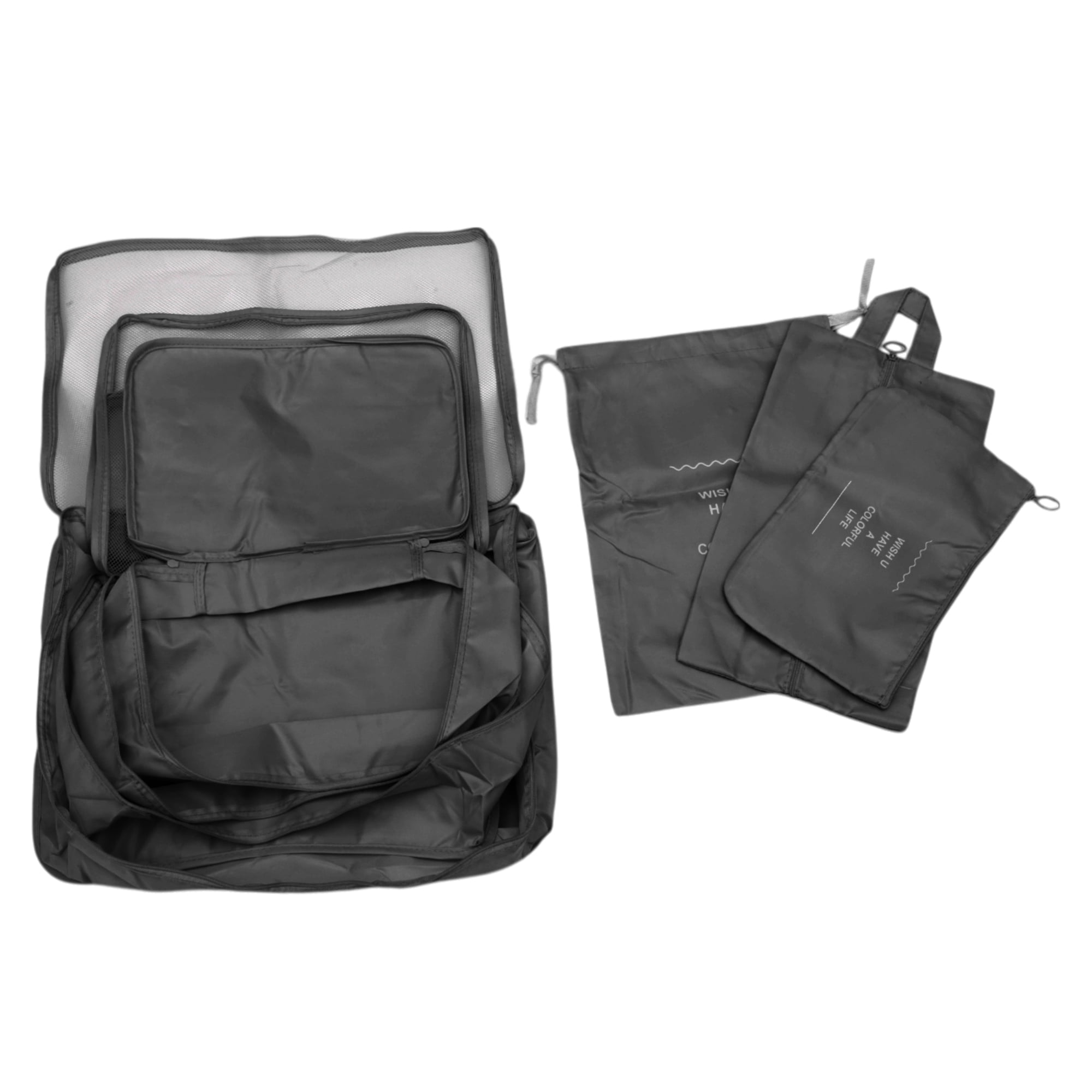 Unique Bargains Portable Packing Cube Set with 7 Different Sized Bags Black
