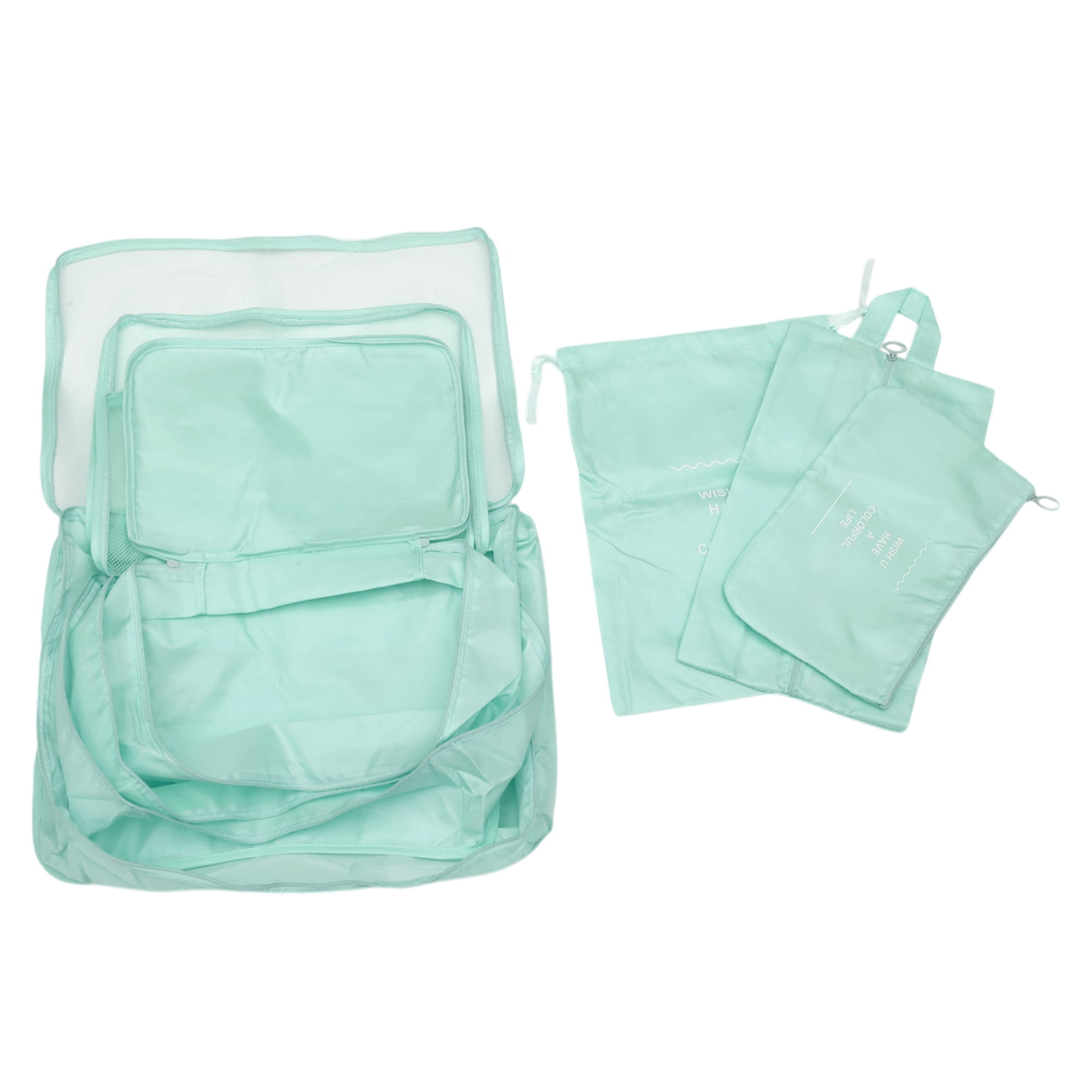 Unique Bargains Portable Packing Cube Set with 7 Different Sized Bags Light Blue