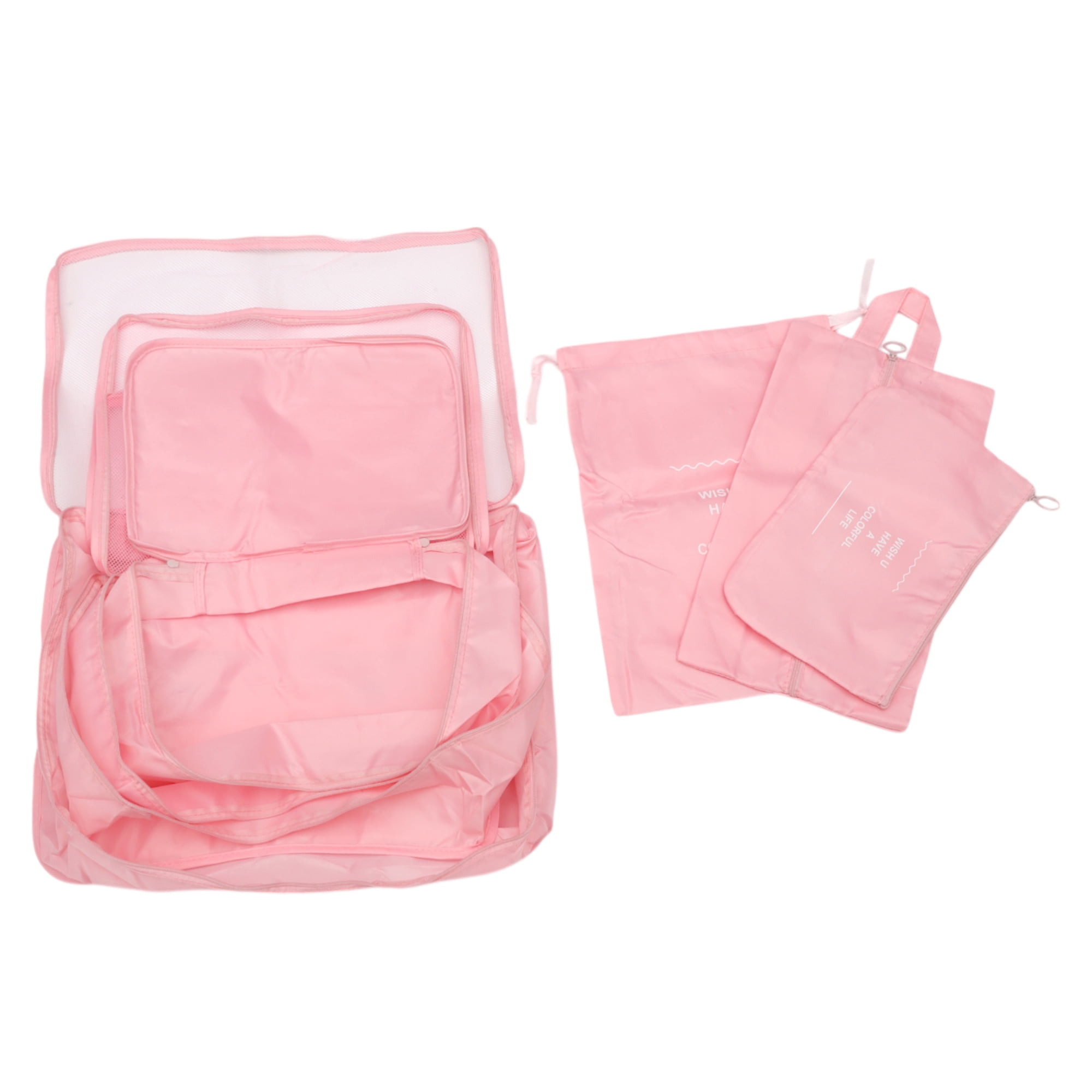 Unique Bargains Portable Packing Cube Set with 7 Different Sized Bags Pink