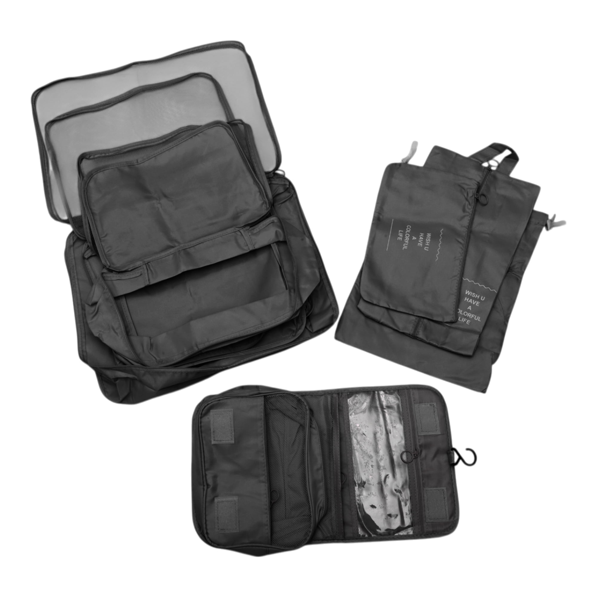 Unique Bargains Portable Packing Cube Set with 8 Different Pieces Black