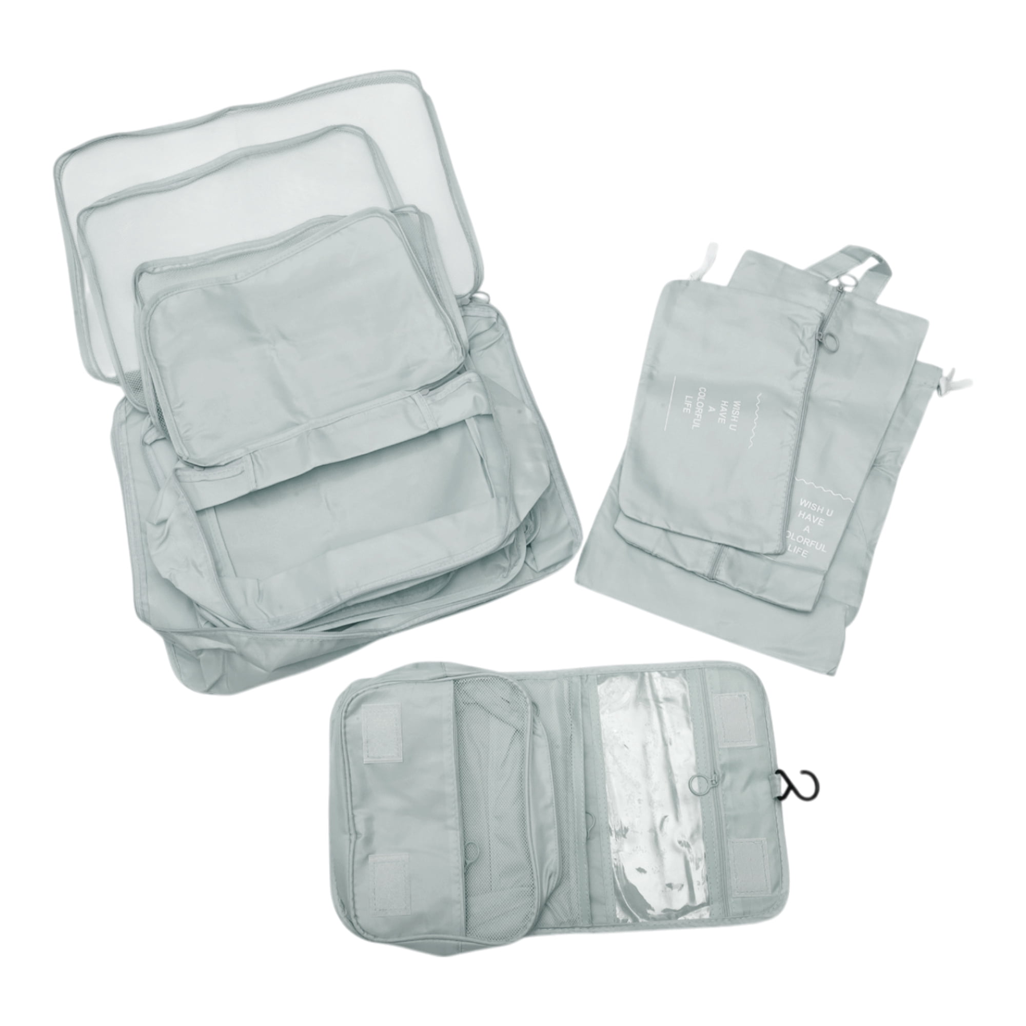 Unique Bargains Portable Packing Cube Set with 8 Different Pieces Gray
