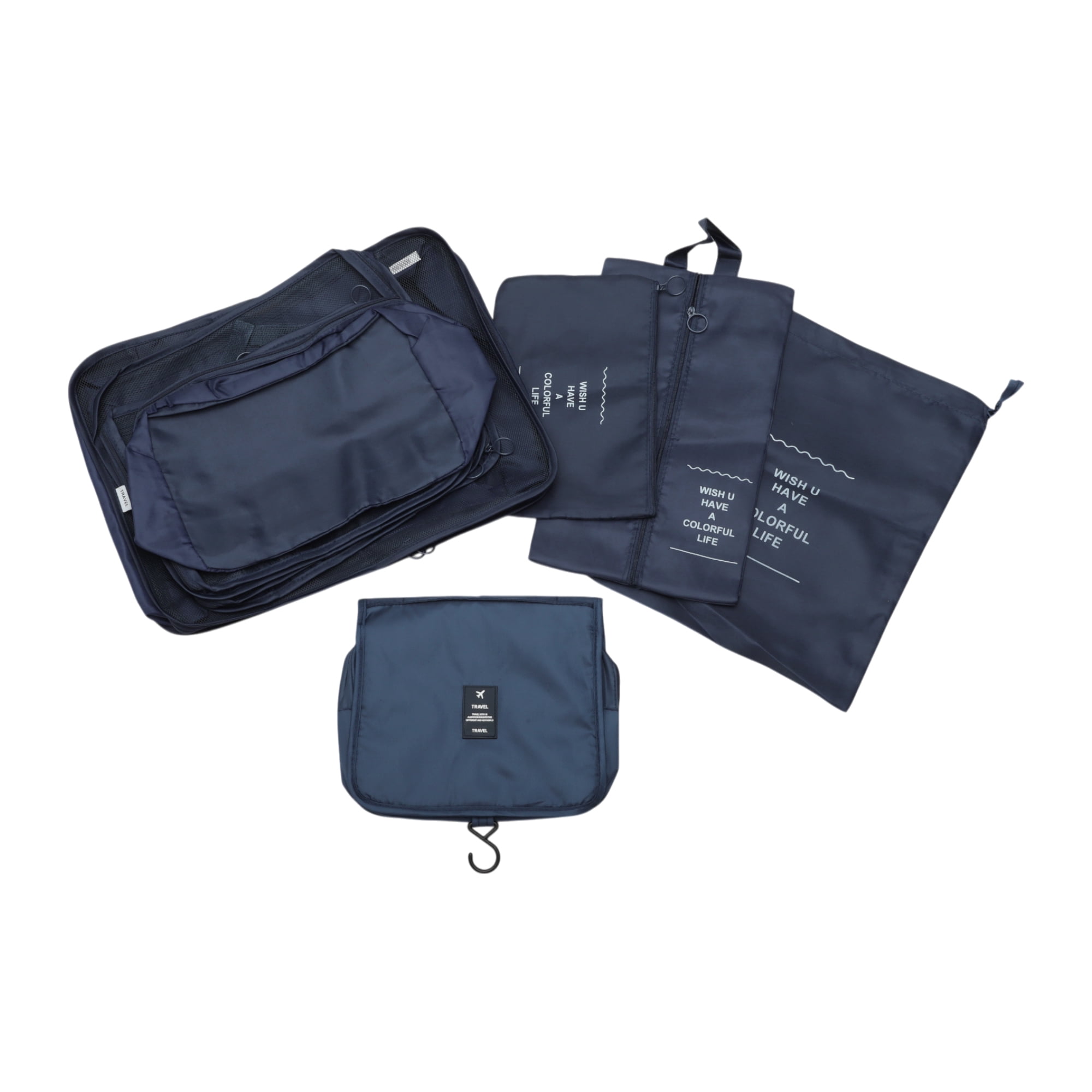 Unique Bargains Portable Packing Cube Set with 8 Different Pieces Navy Blue