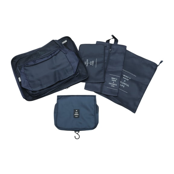 Unique Bargains Portable Packing Cube Set with 8 Different Pieces Navy Blue