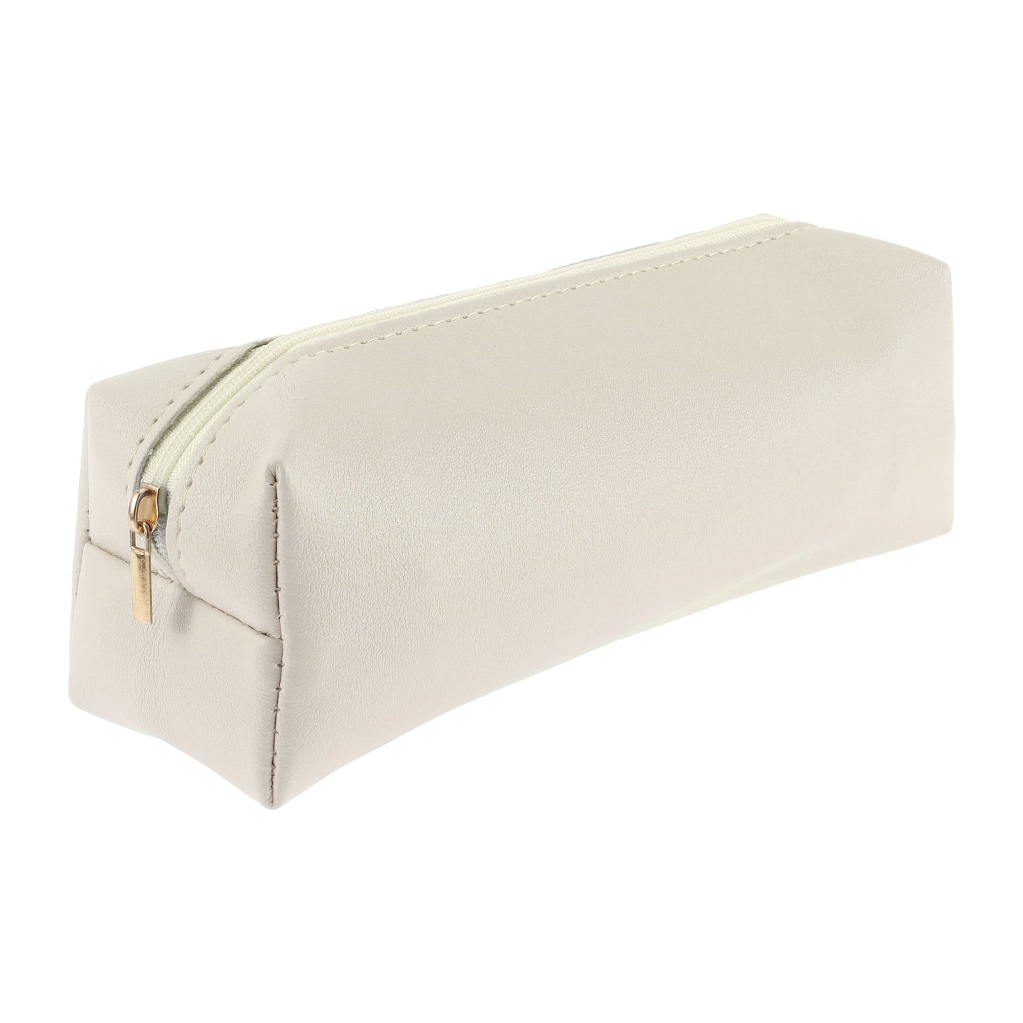 Unique Bargains Portable Stationery Bag Zipper Pencil Case Beige