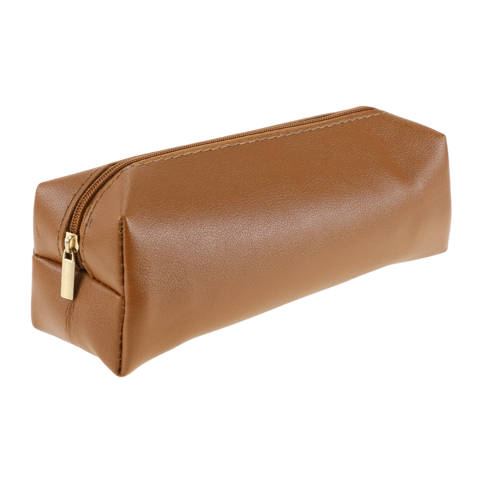Unique Bargains Portable Stationery Bag Zipper Pencil Case Brown 7.9"x2.4"x2.4"