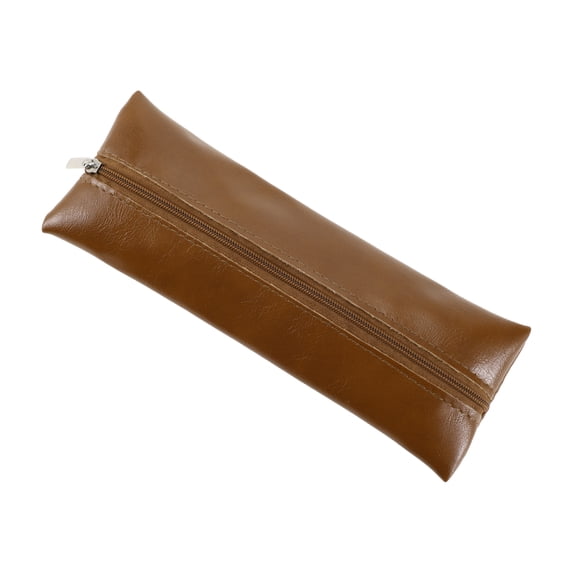 Unique Bargains Portable Stationery Bag Zipper Pencil Case Brown 8.3"x3.0"