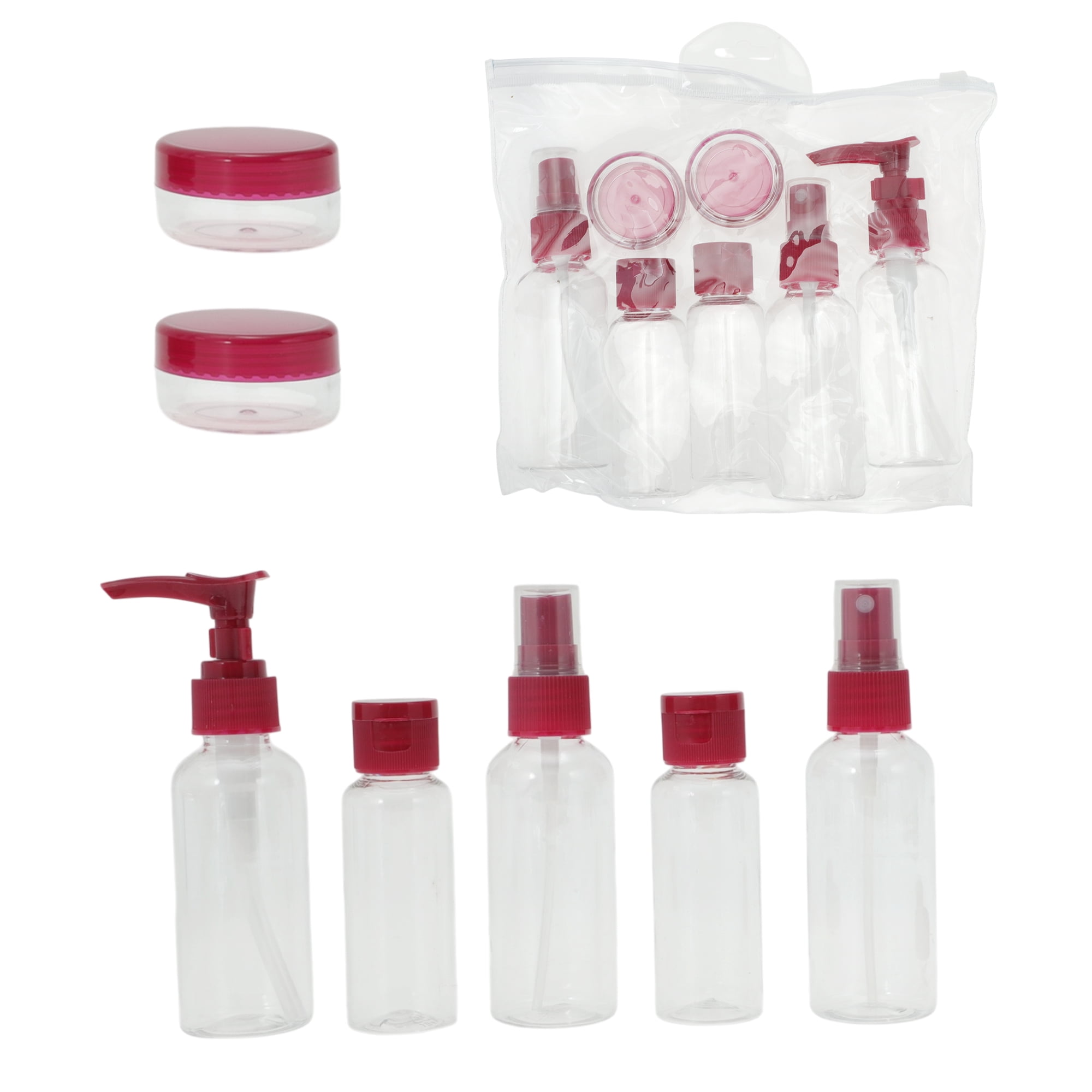 Unique Bargains Portable Travel Bottles Set of 7 Pcs Rose Red