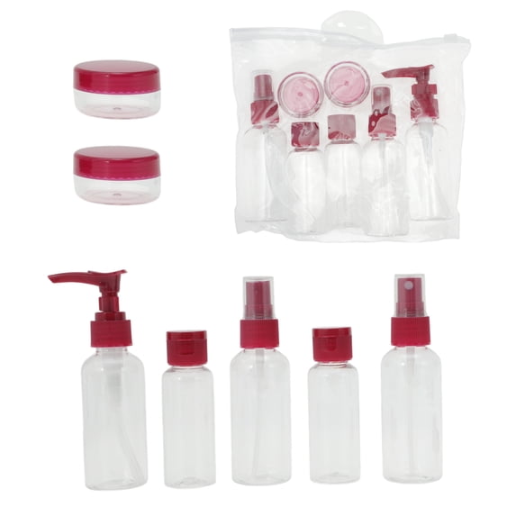 Unique Bargains Portable Travel Bottles Set of 7 Pcs Rose Red